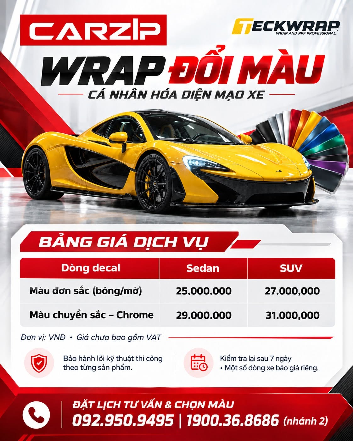 Bảng Giá Dán Wrap Decal Đổi Màu Xe Hơi TeckWrap USA Chính Hãng Tại CARZIP
